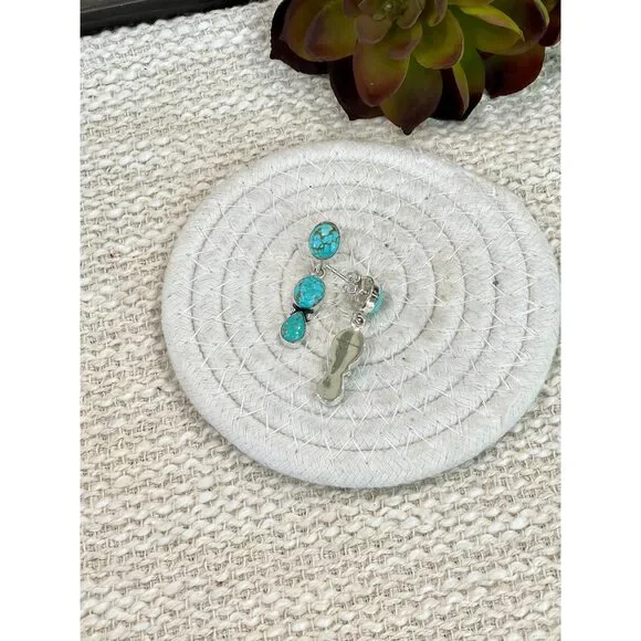 Handmade Sterling Silver Number 8 Turquoise Post Dangle Earrings with Signed Ni - Picture 4 of 5